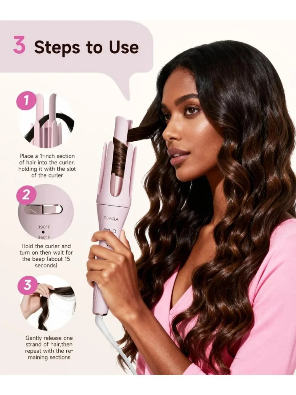5-in-1 Automatic Curling Iron Set with 3 Interchangeable Barrels for Effortless
